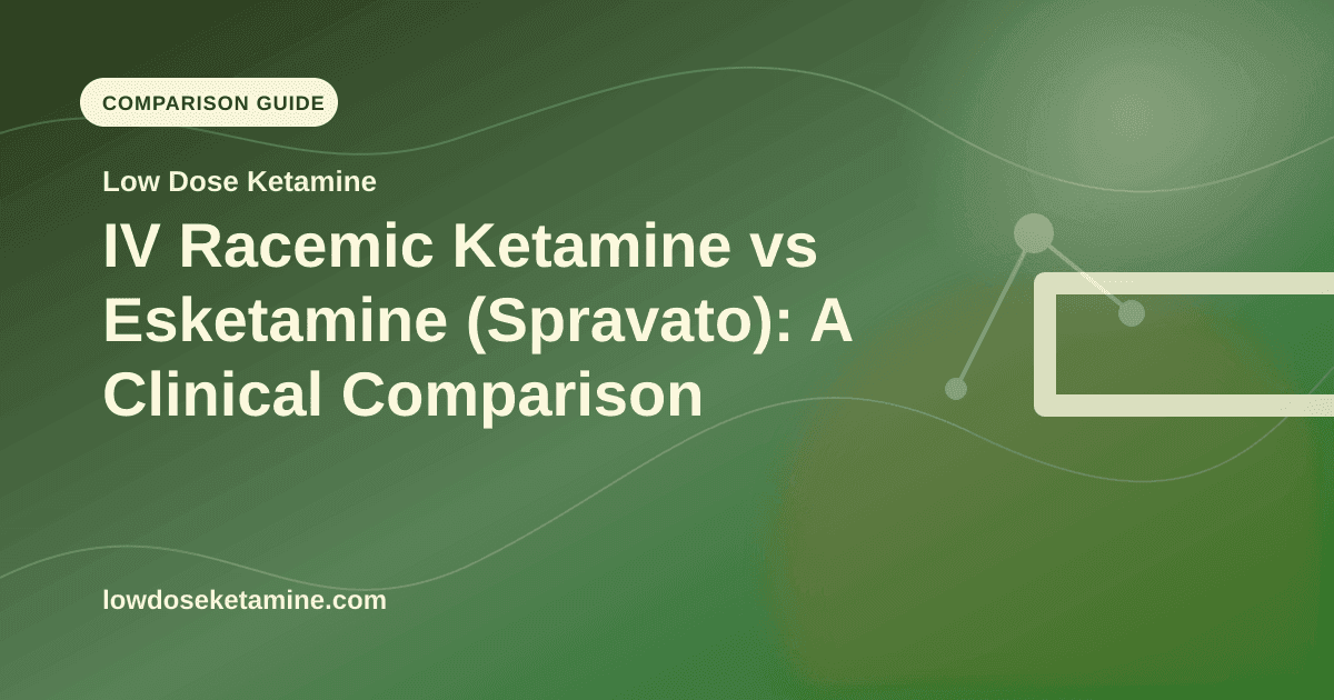 IV Racemic Ketamine vs Esketamine (Spravato): A Clinical Comparison article visual for Low Dose Ketamine